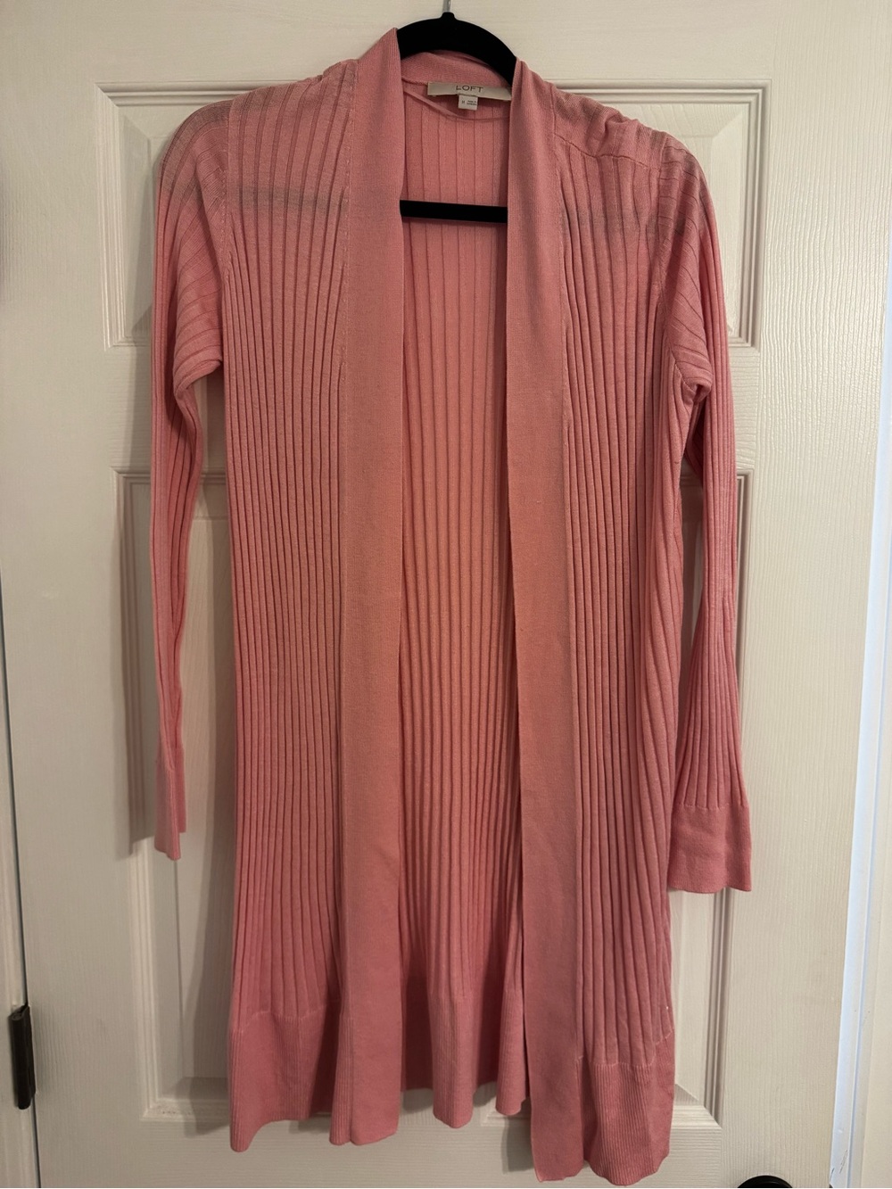 LOFT Long Ribbed Open-Front Cardigan - Dusty Pink